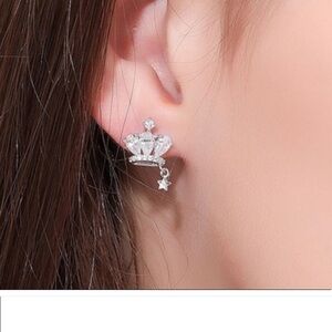Silver Crown Shaped Earrings with Gemstone
